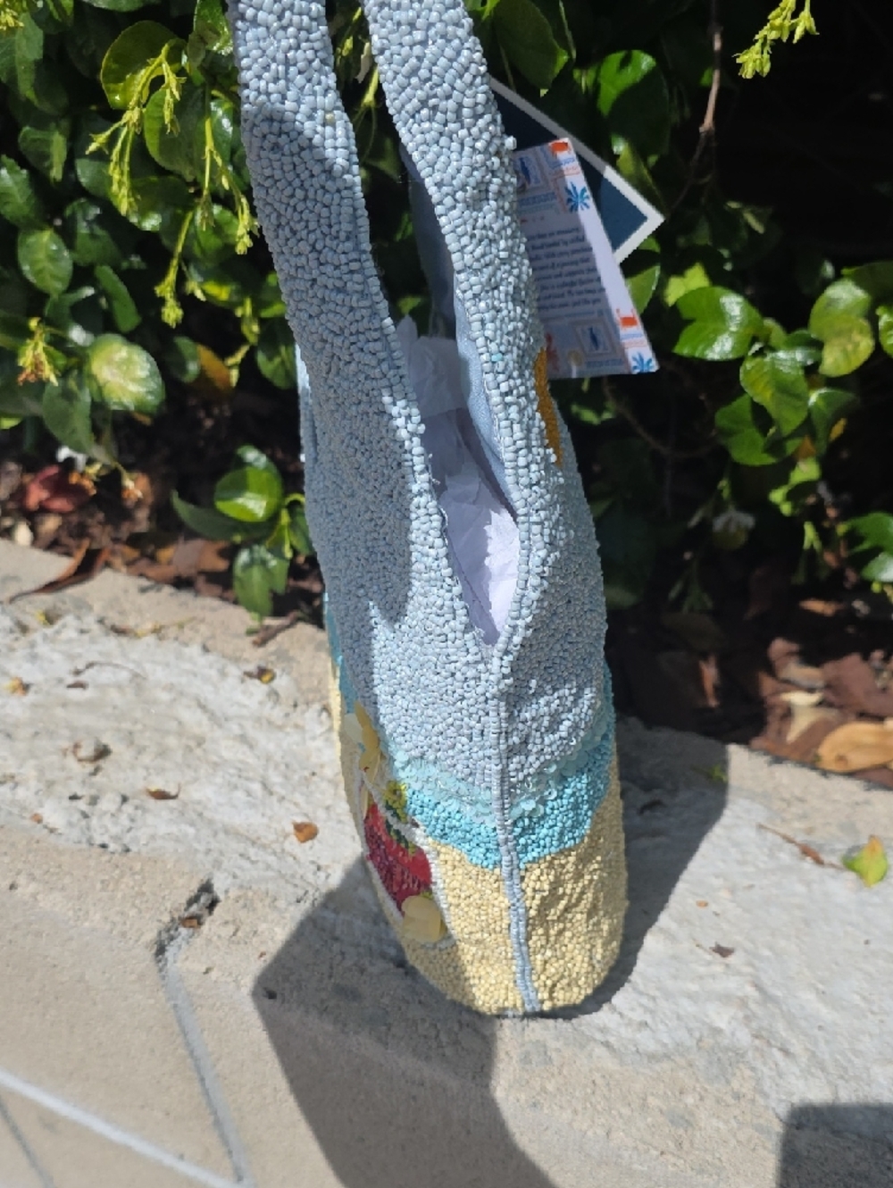 Beaded Beach Scene Tote Bag - Light Blue & Sand - Picture 4 of 5